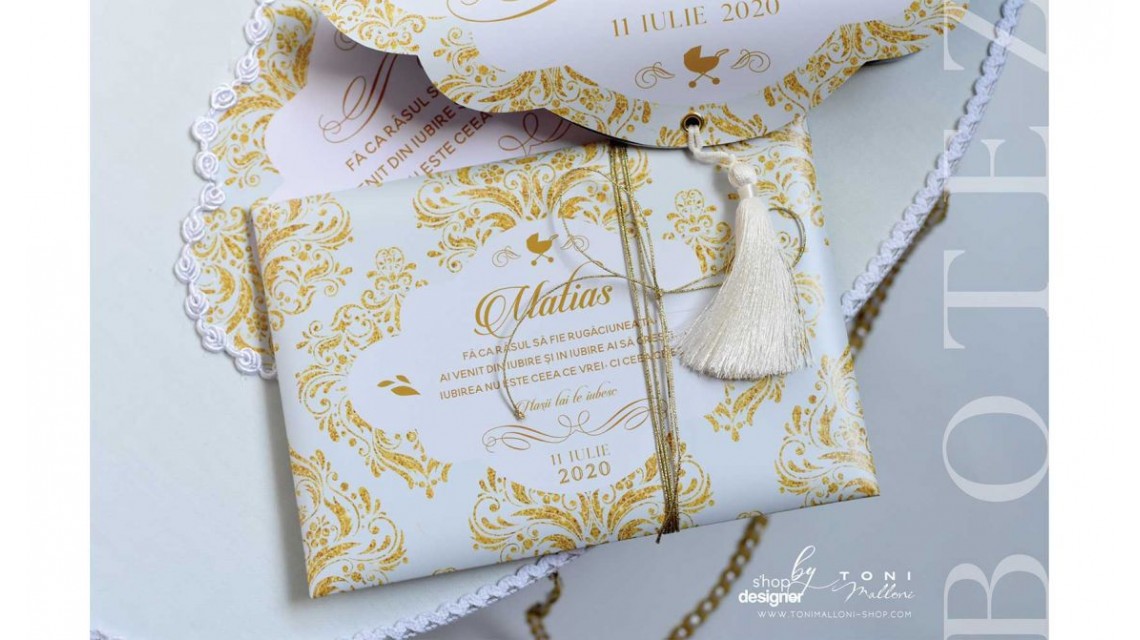 Trusou de botez de lux cu gold si verde menta si motive baroc Luxury 23